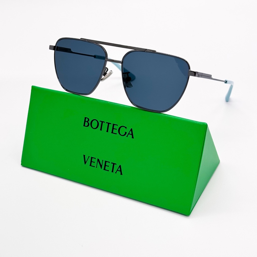 NEW BOTTEGA VENETA BV1236S 004 AVIATOR GREY BLUE METAL UNISEX SUNGLASSES